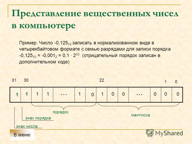 Что относится к основным правилам представления чисел в компьютере тест